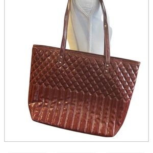 Nine West Quilted Maroon Tote Bag Faux Leather